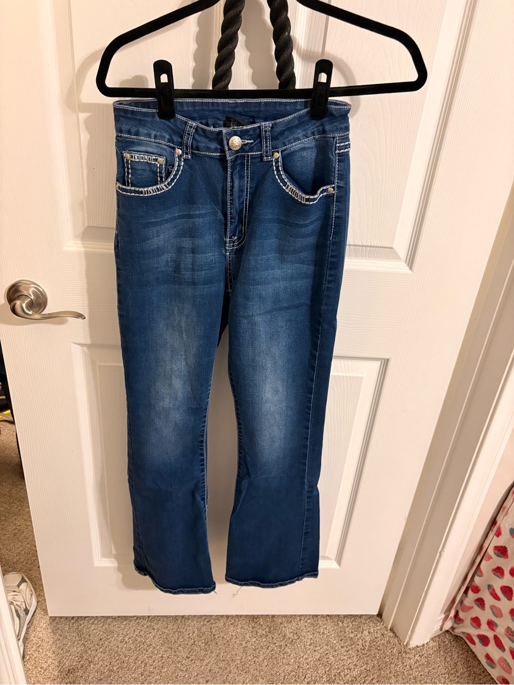 SHEIN Mid-Rise Dark Blue Flare Jeans